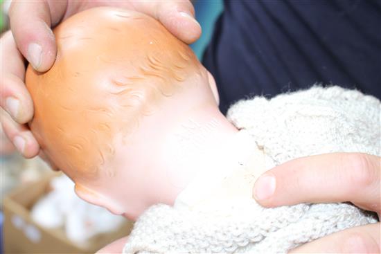 An AM 352 doll, soft body, 18in., and an AM Dream baby, 19in. (2)